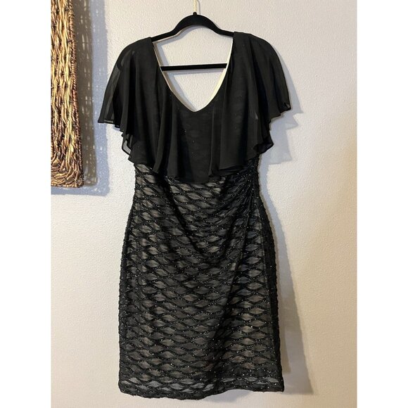 Connected Dress 14 Black Shimmer Sheath Cape Wedding Party Cruise Event NEW $99 - Picture 15 of 16